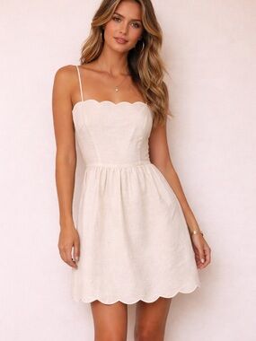 Scalloped Cream Mini Dress with Thin Straps